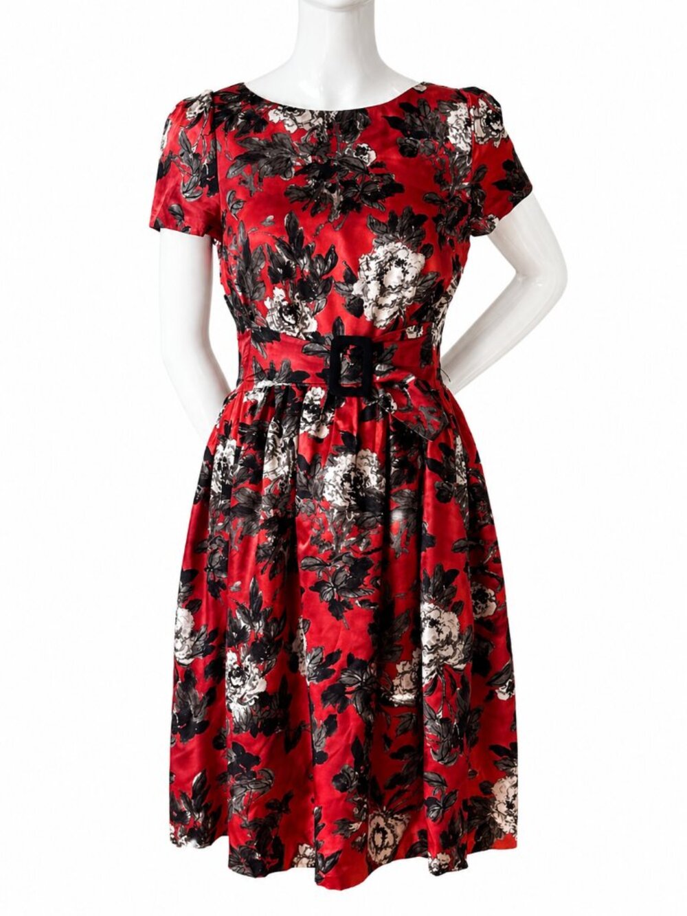 Moschino Cheap and Chic Red Floral Fit & Flare Belted Dress US 10